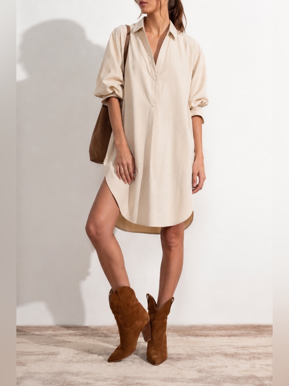 Brochu Walker shirt dress cotton balloon sleeves pockets M